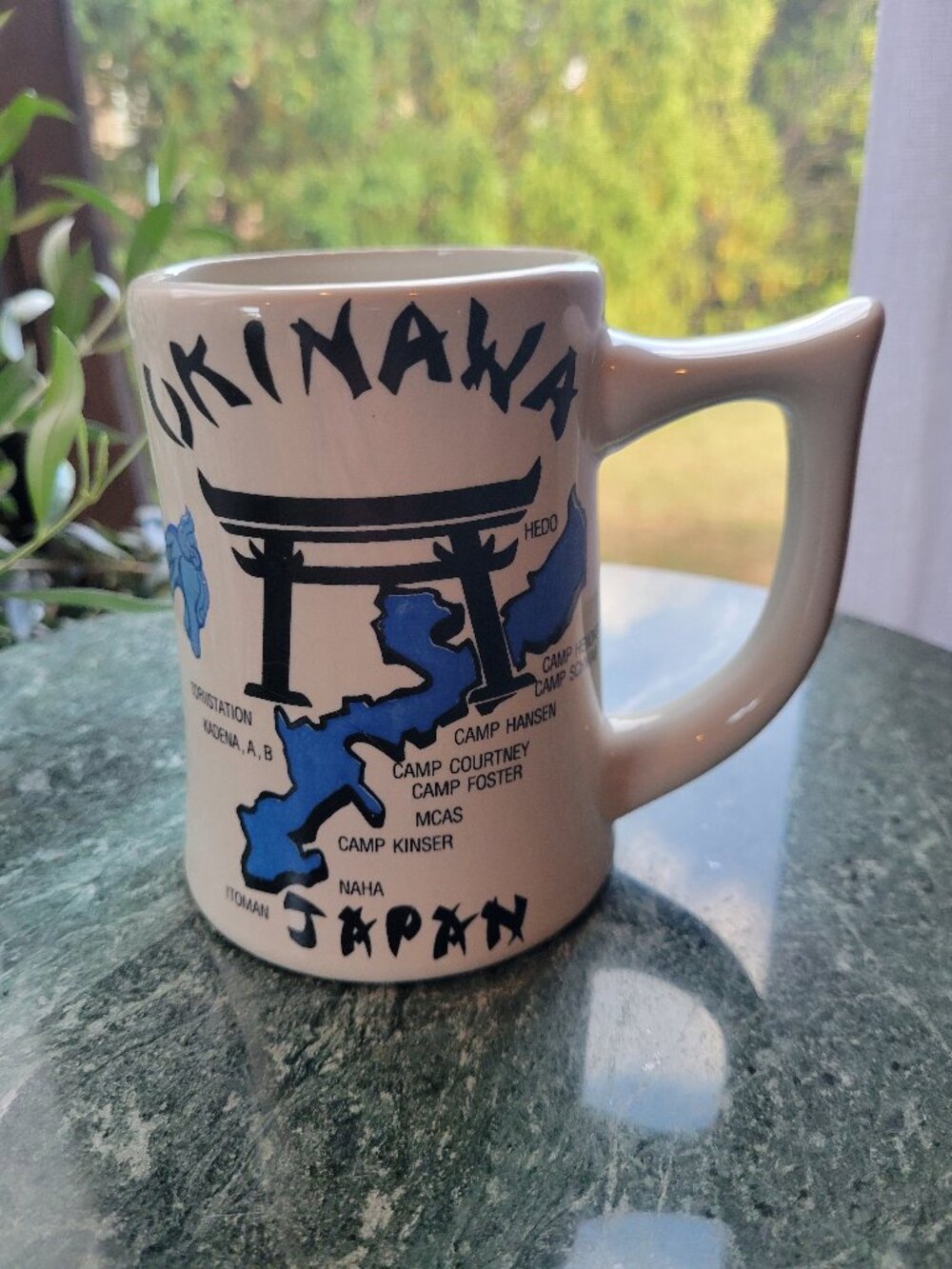 Vintage Okinawa Ceramic Mug/Cup w/ Torii gate and US Military Bases in Japan
